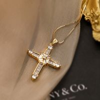 Simple Style Commute Cross Copper 18k Gold Plated Zircon Pendant Necklace In Bulk main image 3