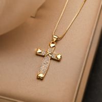 Simple Style Commute Cross Copper 18k Gold Plated Zircon Pendant Necklace In Bulk sku image 2