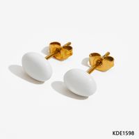 1 Pair Cute Oval Enamel Plating 304 Stainless Steel 16K Gold Plated White Gold Plated Gold Plated Ear Studs sku image 1