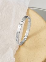 Simple Style Roman Numeral Titanium Steel Plating Hollow Out Inlay Zircon 14k Gold Plated Bangle sku image 1