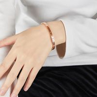 Simple Style Roman Numeral Titanium Steel Plating Hollow Out Inlay Zircon 14k Gold Plated Bangle main image 3