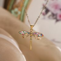 Simple Style Commute Dragonfly Copper Plating Inlay Zircon 18k Gold Plated Pendant Necklace main image 5
