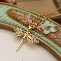 Simple Style Commute Dragonfly Copper Plating Inlay Zircon 18k Gold Plated Pendant Necklace sku image 1