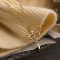Simple Style Commute Dragonfly Copper Plating Inlay Zircon 18k Gold Plated Pendant Necklace sku image 2