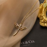 Simple Style Commute Dragonfly Copper Plating Inlay Zircon 18k Gold Plated Pendant Necklace main image 2