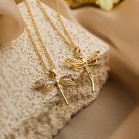 Simple Style Commute Dragonfly Copper Plating Inlay Zircon 18k Gold Plated Pendant Necklace main image 1