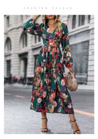 Women's Slit Dress Casual Elegant V Neck Printing Pleated Long Sleeve Printing Midi Dress Street main image 3