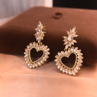 1 Pair Sweet Heart Shape Inlay Alloy Artificial Gemstones Drop Earrings main image 1