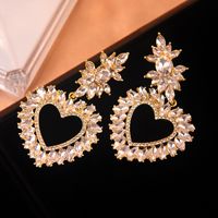 1 Pair Sweet Heart Shape Inlay Alloy Artificial Gemstones Drop Earrings main image 2