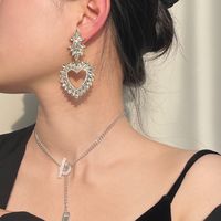 1 Pair Sweet Heart Shape Inlay Alloy Artificial Gemstones Drop Earrings main image 4
