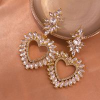 1 Pair Sweet Heart Shape Inlay Alloy Artificial Gemstones Drop Earrings sku image 1