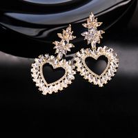 1 Pair Sweet Heart Shape Inlay Alloy Artificial Gemstones Drop Earrings main image 3