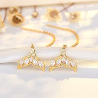 1 Pair Ig Style Fish Bone Plating Inlay Copper Zircon 14k Gold Plated Ear Line main image 1