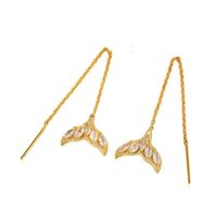 1 Pair Ig Style Fish Bone Plating Inlay Copper Zircon 14k Gold Plated Ear Line main image 3