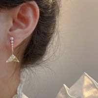 1 Pair Sweet Fish Tail Plating Inlay Alloy Artificial Gemstones Drop Earrings main image 4