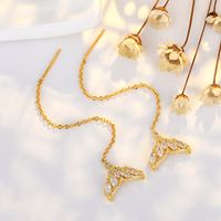 1 Pair Ig Style Fish Bone Plating Inlay Copper Zircon 14k Gold Plated Ear Line main image 2