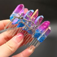 Women's Vintage Style Crown Natural Stone Crystal Handmade Insert Comb sku image 14