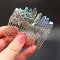 Women's Vintage Style Crown Natural Stone Crystal Handmade Insert Comb sku image 9