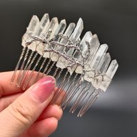 Women's Vintage Style Crown Natural Stone Crystal Handmade Insert Comb sku image 5