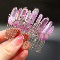 Women's Vintage Style Crown Natural Stone Crystal Handmade Insert Comb sku image 13