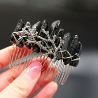 Women's Vintage Style Crown Natural Stone Crystal Handmade Insert Comb sku image 4