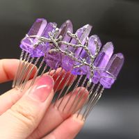 Women's Vintage Style Crown Natural Stone Crystal Handmade Insert Comb sku image 12