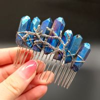 Women's Vintage Style Crown Natural Stone Crystal Handmade Insert Comb sku image 7