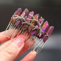 Women's Vintage Style Crown Natural Stone Crystal Handmade Insert Comb sku image 11