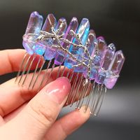 Women's Vintage Style Crown Natural Stone Crystal Handmade Insert Comb sku image 15