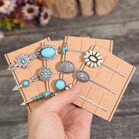 Retro Solid Color Alloy Plating Inlay Turquoise Hair Clip main image 1