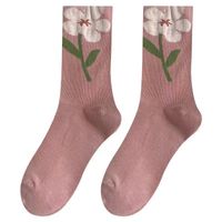 Women's Sweet Flower Polyester Cotton Crew Socks A Pair main image 4