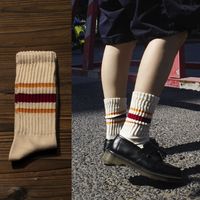 Unisex Casual Vintage Style Stripe Solid Color Cotton Crew Socks A Pair sku image 14