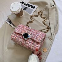 Women's Small Woolen Plaid Streetwear Square Magnetic Buckle Shoulder Bag Crossbody Bag Chain Bag sku image 4