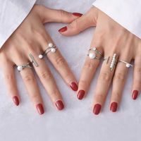 Solid Color Round Alloy Inlay Pearl Women's Rings sku image 1
