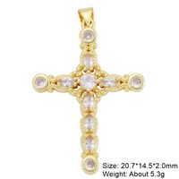 Classic Style Cross 18k Gold Plated Zircon Copper Wholesale Jewelry Accessories sku image 6