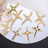 Classic Style Cross 18k Gold Plated Zircon Copper Wholesale Jewelry Accessories main image 2