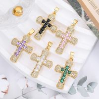 Classic Style Cross 18k Gold Plated Zircon Copper Wholesale Jewelry Accessories main image 4