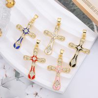 Classic Style Cross 18k Gold Plated Zircon Copper Wholesale Jewelry Accessories main image 3