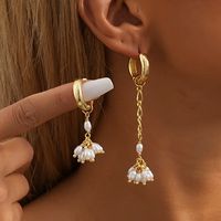 1 Pair Simple Style Solid Color Asymmetrical Inlay Copper Pearl Drop Earrings main image 1