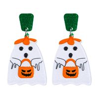 1 Pair Cartoon Style Cute Funny Pumpkin Printing Arylic Drop Earrings sku image 1