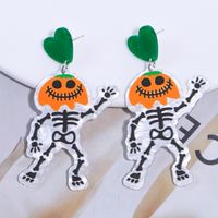 1 Pair Cartoon Style Cute Funny Pumpkin Printing Arylic Drop Earrings main image 4