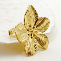 Vintage Style Flower Stainless Steel Plating Gold Plated Open Ring sku image 2