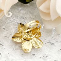 Vintage Style Flower Stainless Steel Plating Gold Plated Open Ring main image 4
