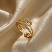Elegant Lady Heart Shape Crown Copper Inlay Zircon Open Rings main image 1