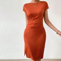 Women's Bodycon Dress Sexy Simple Style Round Neck Short Sleeve Solid Color Knee-length Daily Street main image 2