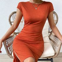 Women's Bodycon Dress Sexy Simple Style Round Neck Short Sleeve Solid Color Knee-length Daily Street main image 3