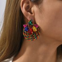1 Pair Ethnic Style Flower Cloth Rhinestone Women's Ear Studs main image 1