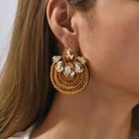 1 Pair Ethnic Style Flower Cloth Rhinestone Women's Ear Studs main image 5