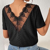 Women's T-shirt Short Sleeve T-shirts Lace Elegant Simple Style Solid Color main image 3