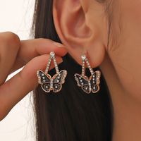 1 Pair Elegant Lady Butterfly Inlay Alloy Rhinestones Gold Plated Ear Studs main image 1